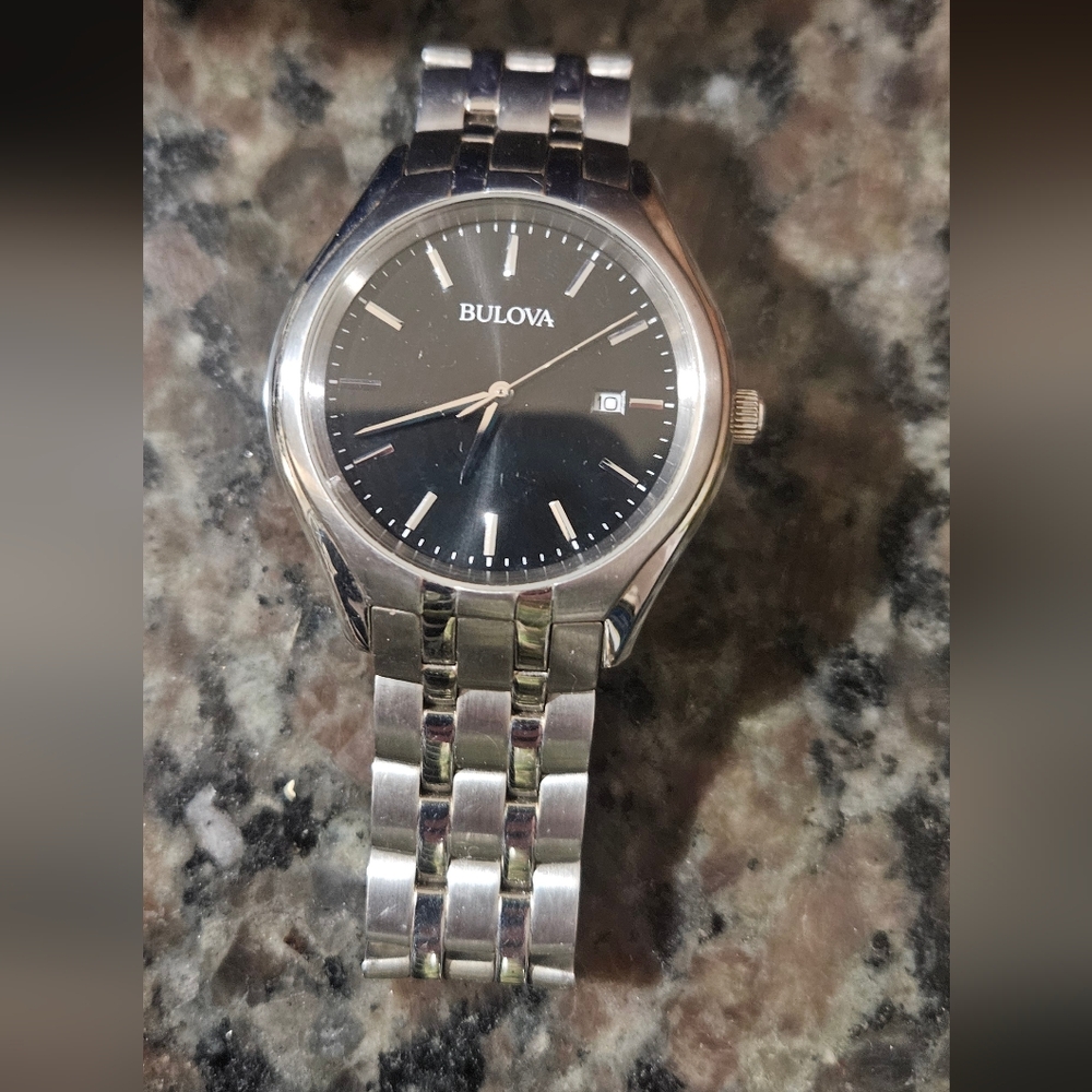 Bulova Black Dial with Silver Band Watch
